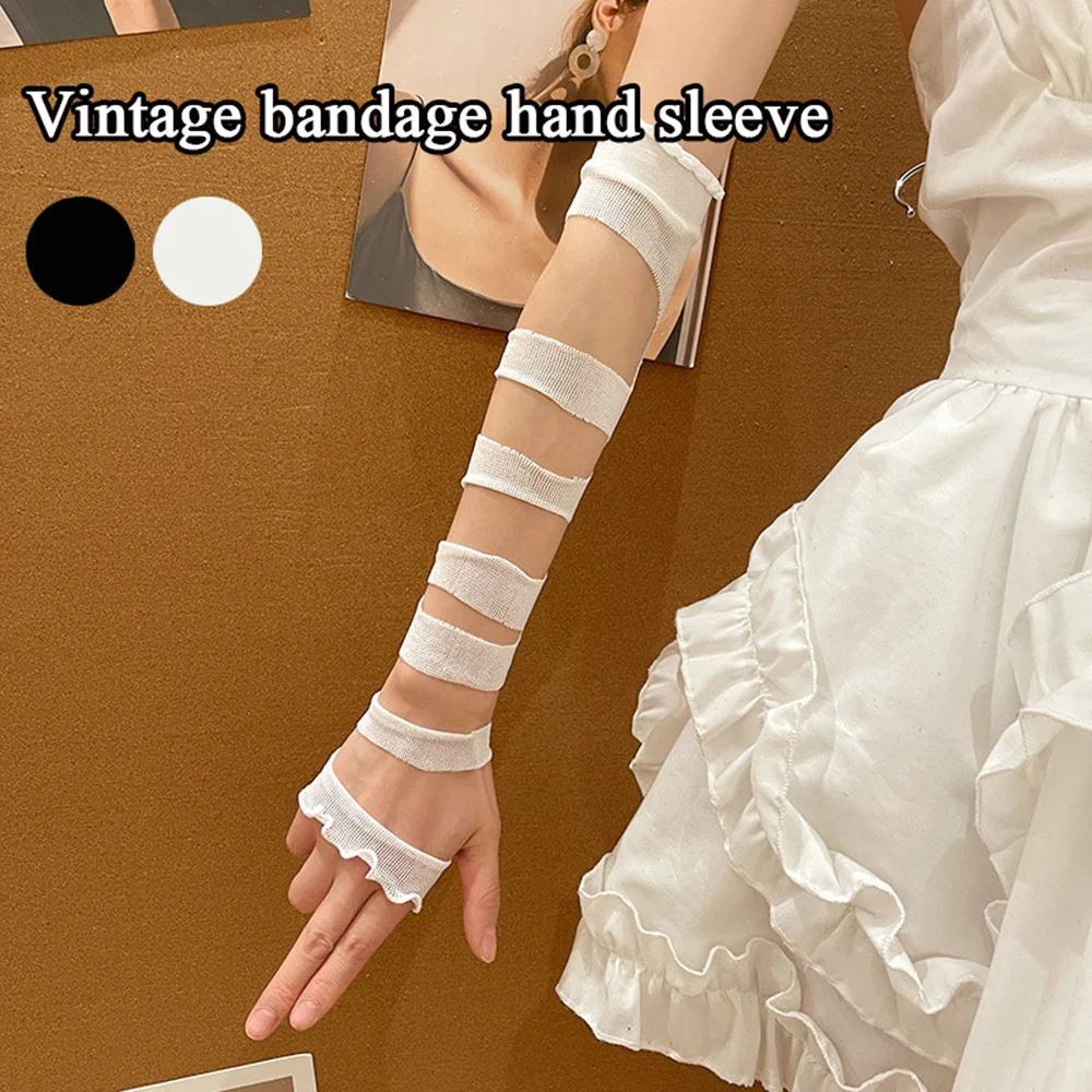 Vendaje blanco y negro Y2K para niña, Mangas de brazo para fiesta, Cosplay, Lolita Jk, Oversleeve, vestido coreano, guantes sin dedos, 2024