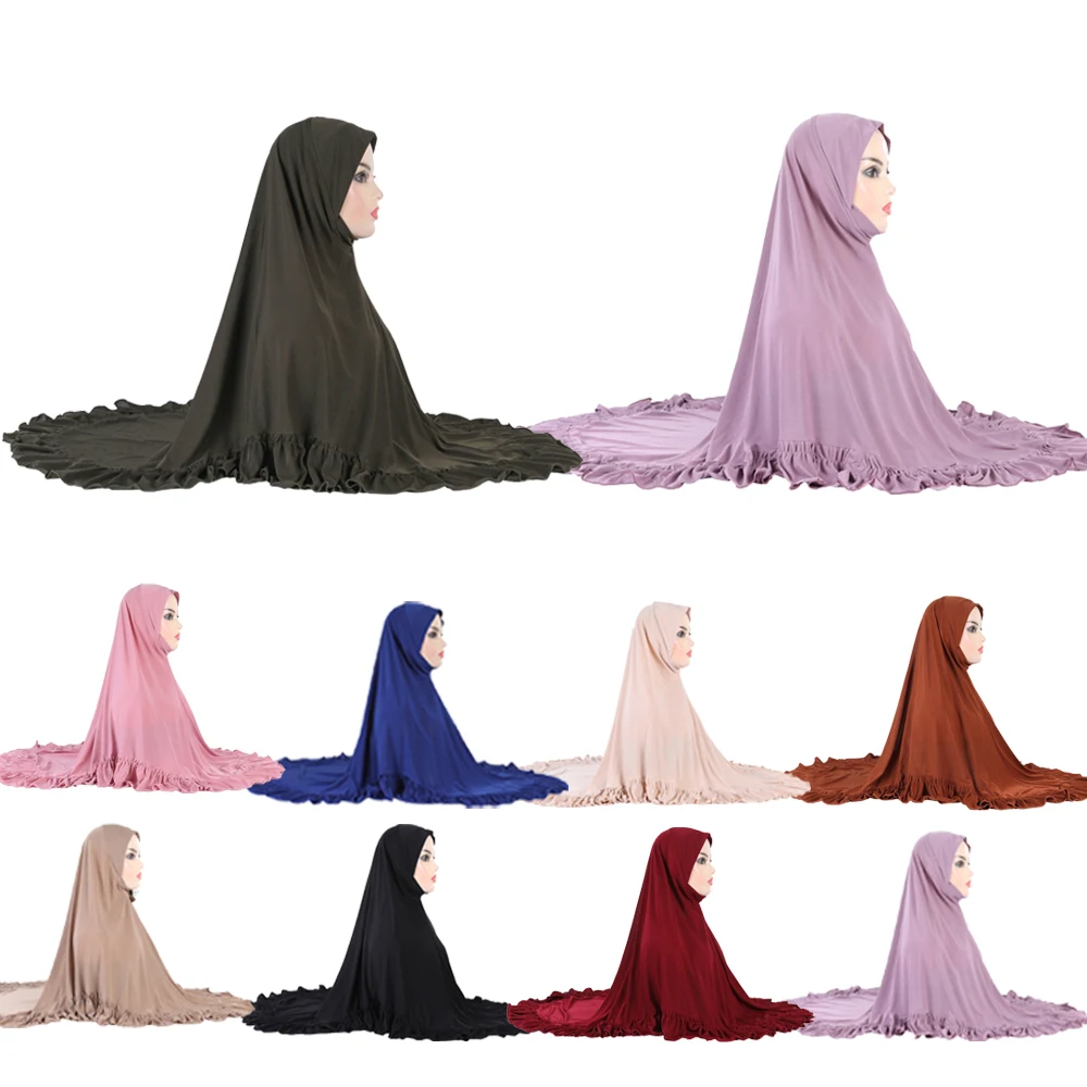 

Full Cover Long Khimar Muslim Women Instant Hijab Shawls Ruffles Turban Islam Arab Prayer Turkey Veil Headscarf Ramadan Headwrap