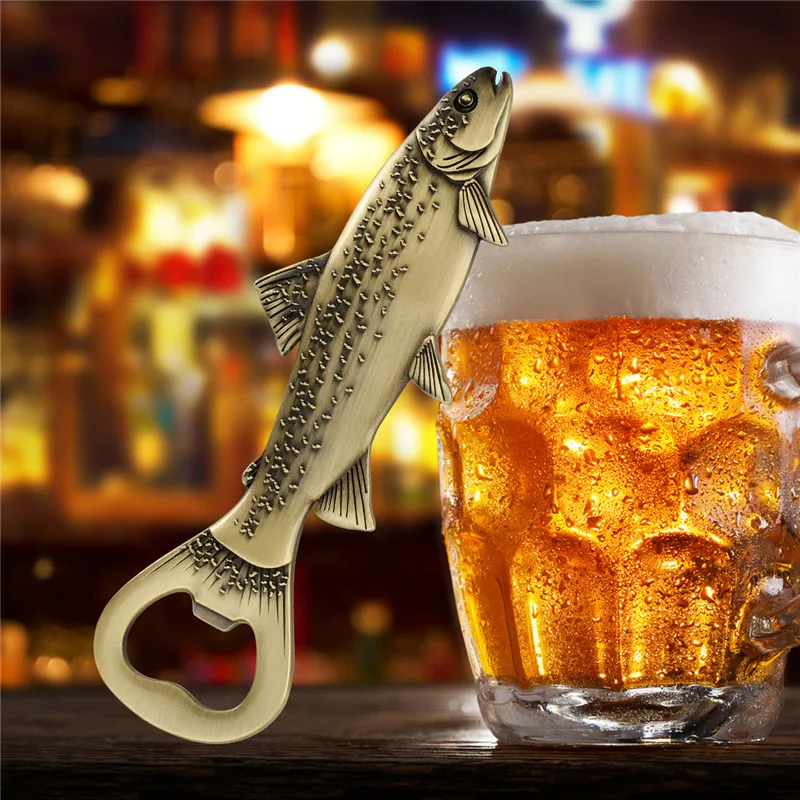 Unique Trout Design Metal Beer Openers Bottle Can Opener Corkscrew for Kitchen Club Party Wedding Barware Accessory Gift Bag