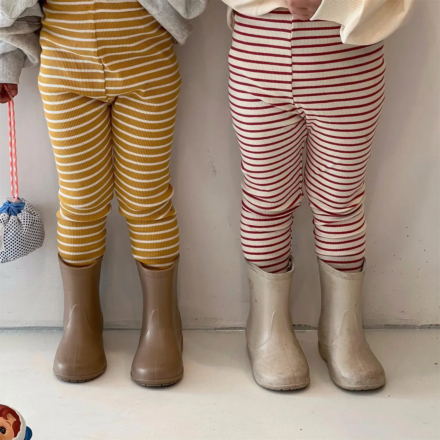 Spring Autumn Boy Infant Thin Candy Color Ruffle Leggings Girl Baby Striped Casual Pants Fashion Children Cotton Trouser Clothes