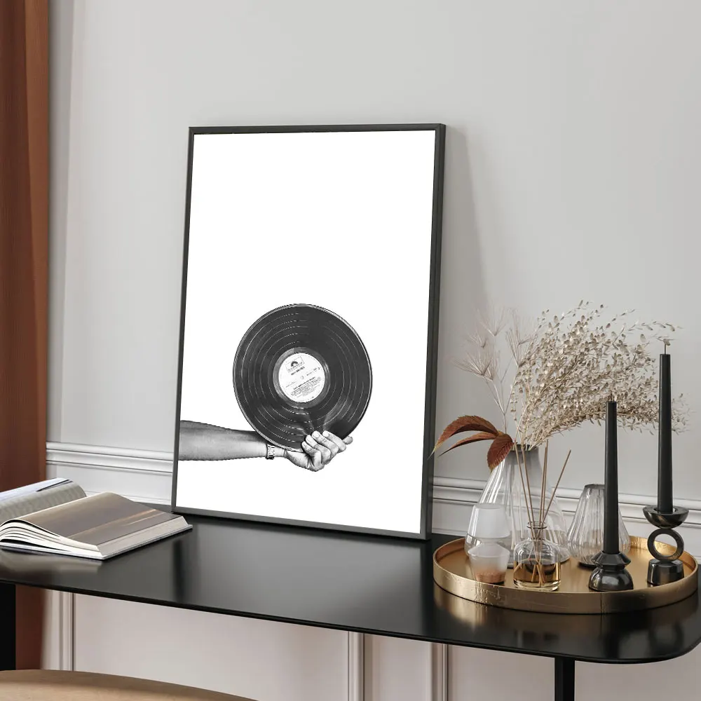 Vintage Music Vinyl Record Poster Wall Art Black and White Photo Headphone Radio Canvas Painting Prints Music Studio Room Decor