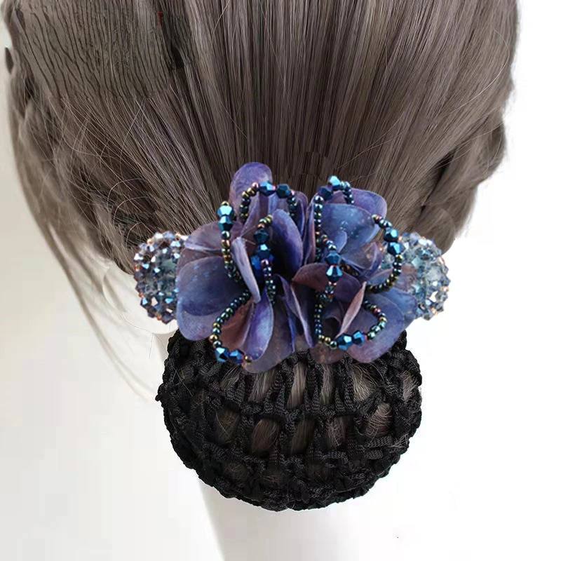 Fashion Elegant Flower Hairpin Hair Accessories for Women Retro Luxury Detachable Hair Net Spring Clip Work Headwear Tiaras