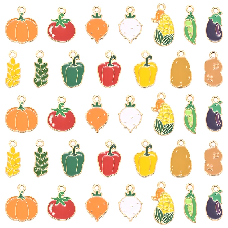 Dijes esmaltados de frutas y verduras para fabricación de joyas, colgantes de aleación de Metal, serie de cosecha de otoño, collar DIY, pulsera, 10 piezas