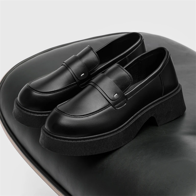 British Style Platform Loafers Men 2024 Plus Size Round Toe Single Shoes Male Thick Bottom PU Leather Shoes