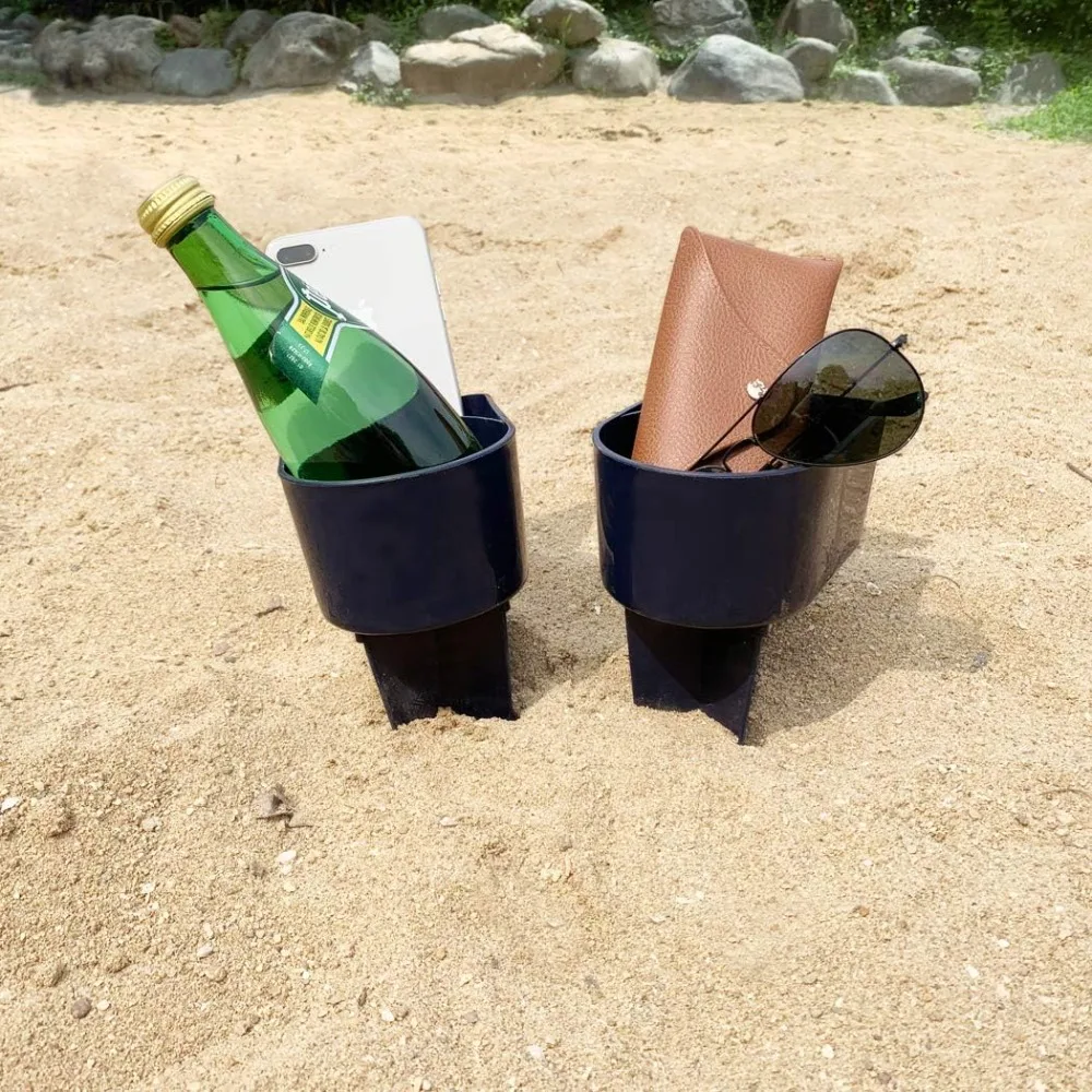 1pcs Unisex Navy Beach Cup Holder with Pocket Multifunctional Sand Coaster for Beverage Phone Sunglasses Key Outdoor Acc