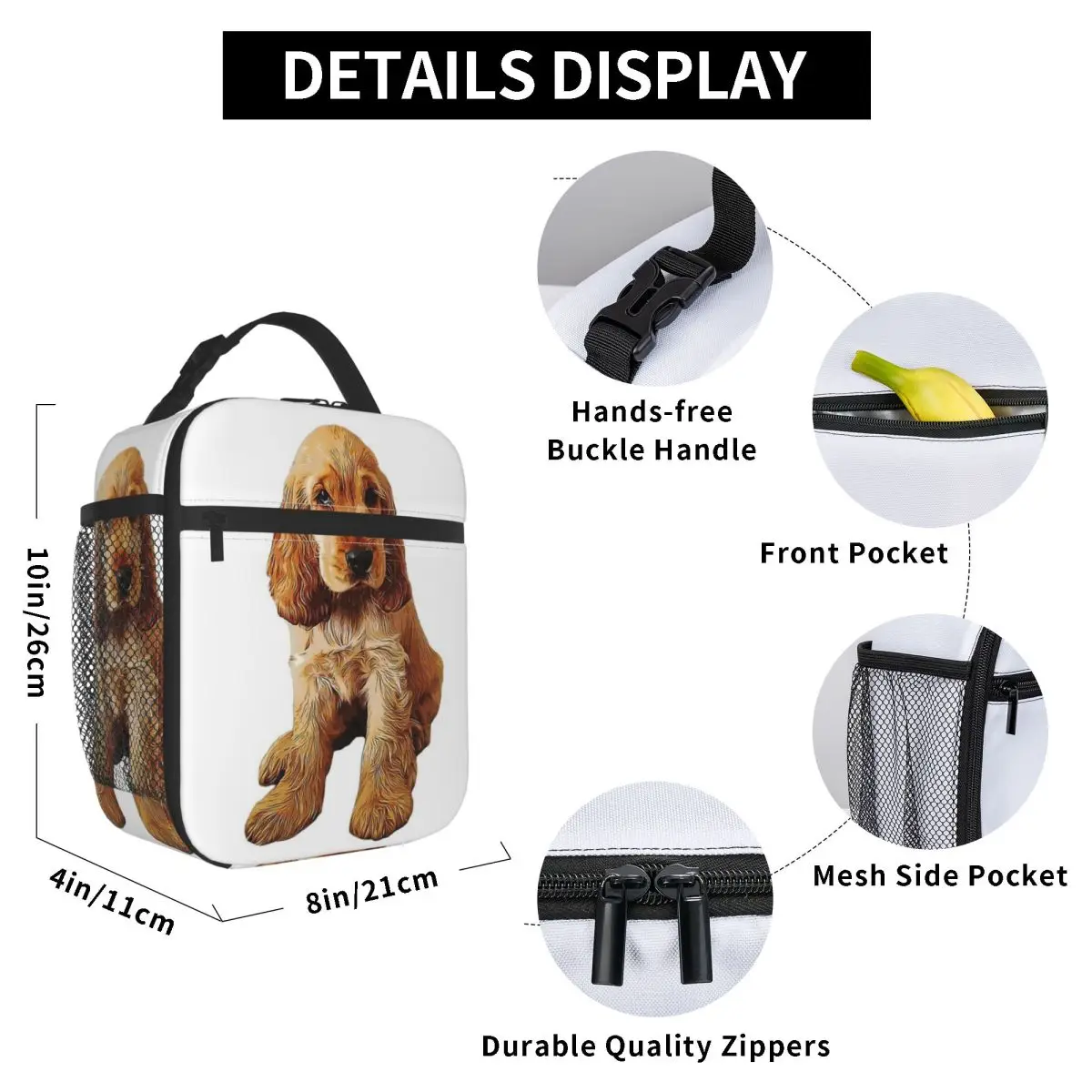 Gold Cocker Spaniel Puppy Dog Insulated Lunch Bag for Kids School Cooler Thermal Food Box Tote Leakproof Lunch Boxes Container