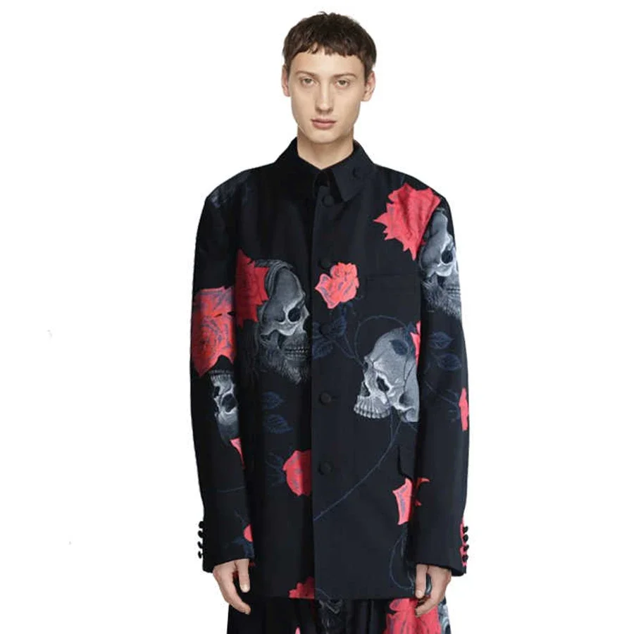 

YOJI OOAK оригинальная розовая куртка с принтом черепа и розы для мужчин