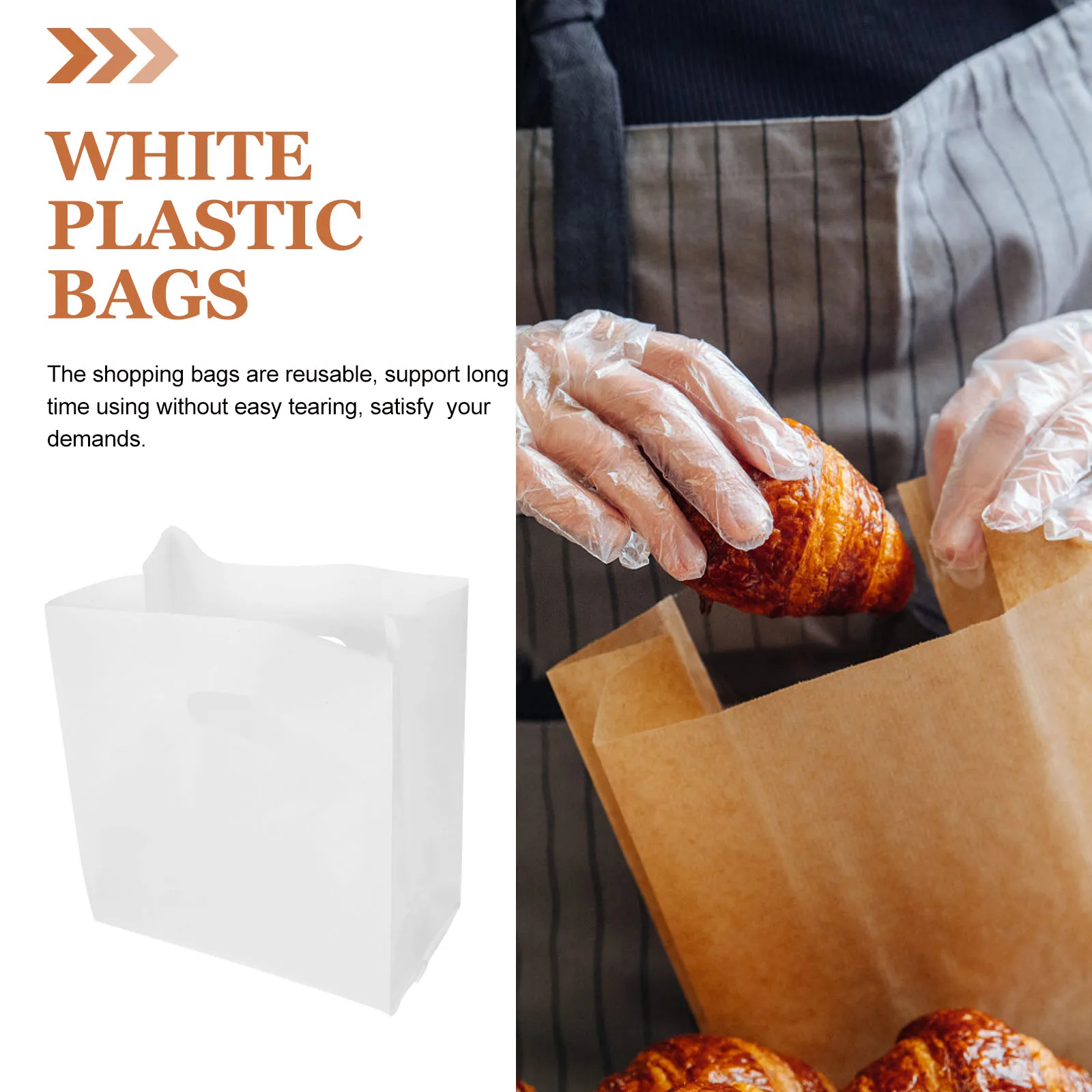 

50PCS White Plastic Bags 22x33cm Reusable Packaging for Bakery Bread Cake Snacks Grocery Party Favors Shopping Tote Bags