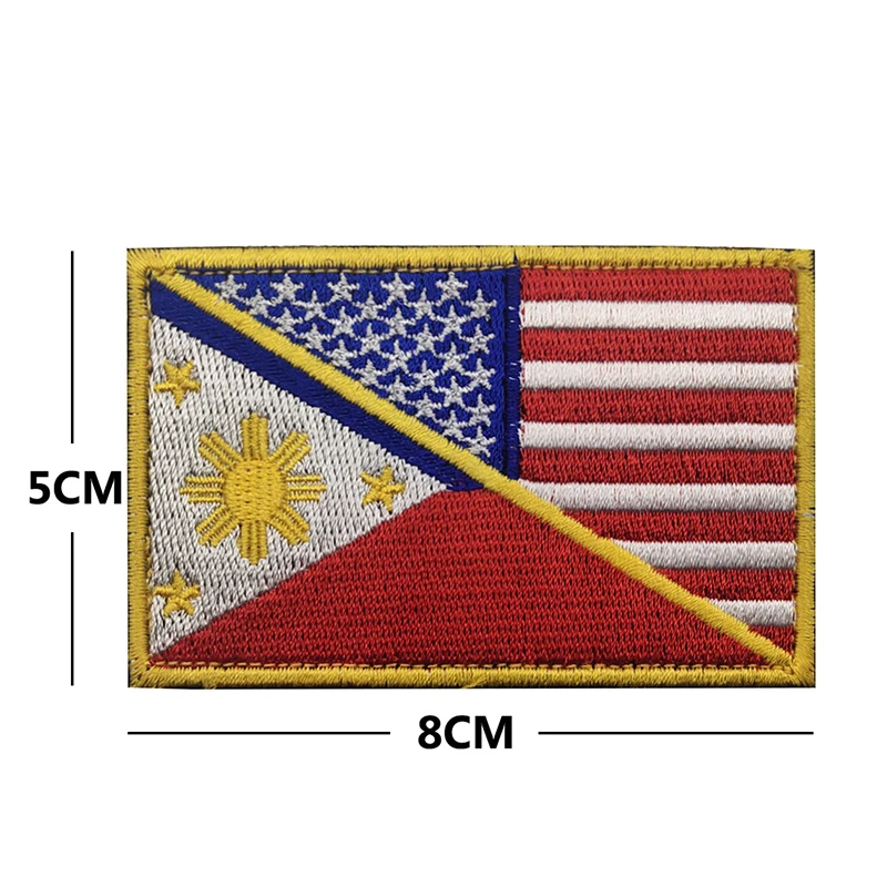 1PC 3D Embroidery Philippine American Flag Badge Red White Blue Flag Badge Textile Embroidery Accessories Spot