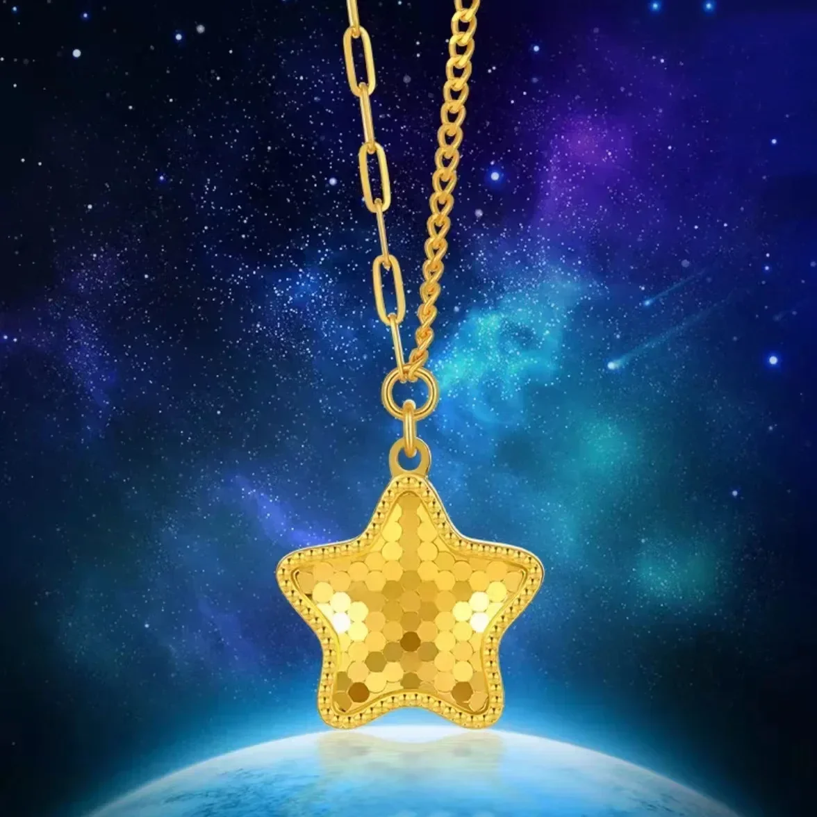 

24K Honeycomb Cut Face Star Necklace, Real Luxury Mirror Collarbone Chain for Women Wedding Birthday Gifts