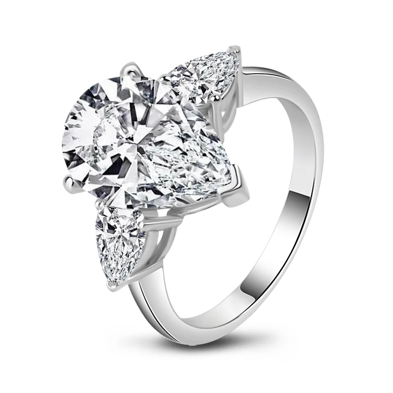

2025 AINUOSHI 925 Sterling Silver Three Stone Ring For Party Dances Wedding Jewelry 5.0ct Pear Center Stone Engagement Ring