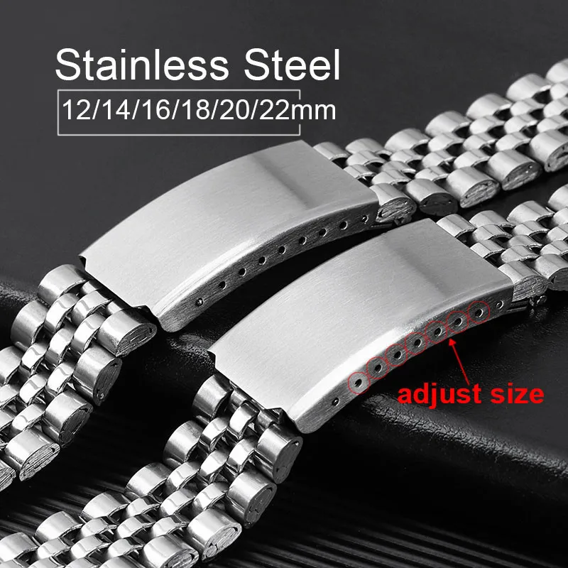 Metal Watch Strap 12mm 14mm 16mm 18mm 20mm 22mm Stainless Steel Watch Band Universal Women Men Wristband for Seiko for Rolex