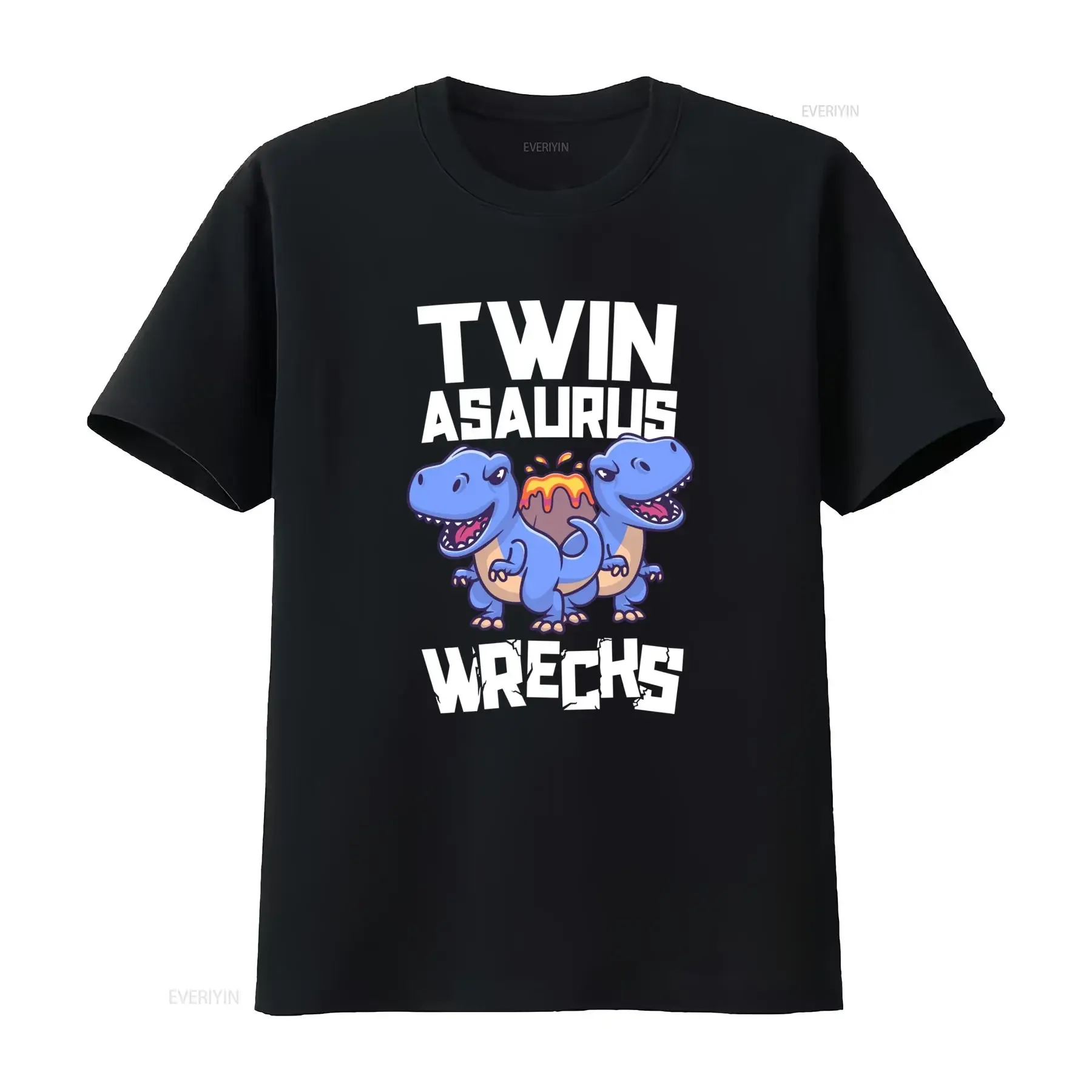 Funny Cartoon Twin T Rex Dinosaur Saurus Wrecks Volcano Print Casual Shirt vintage Washed designer clothes homme Stylish