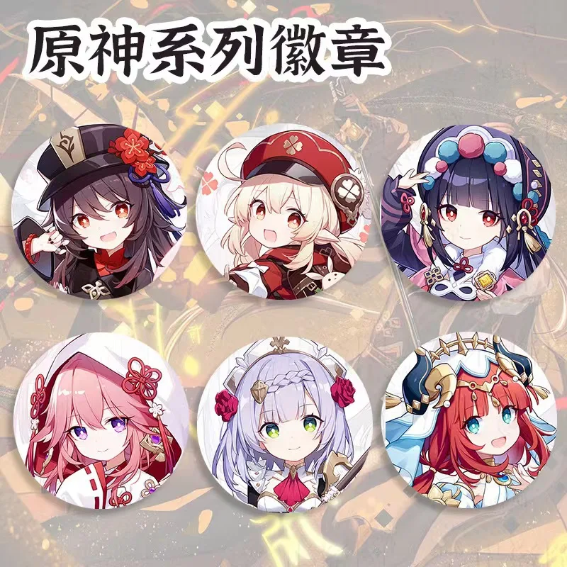 Anime game Genshin Impact Periphery Tinplate Badge Damn It Keqing Xiao Hu Tao Klee Kawaii Brooch Pendant Halloween Gift