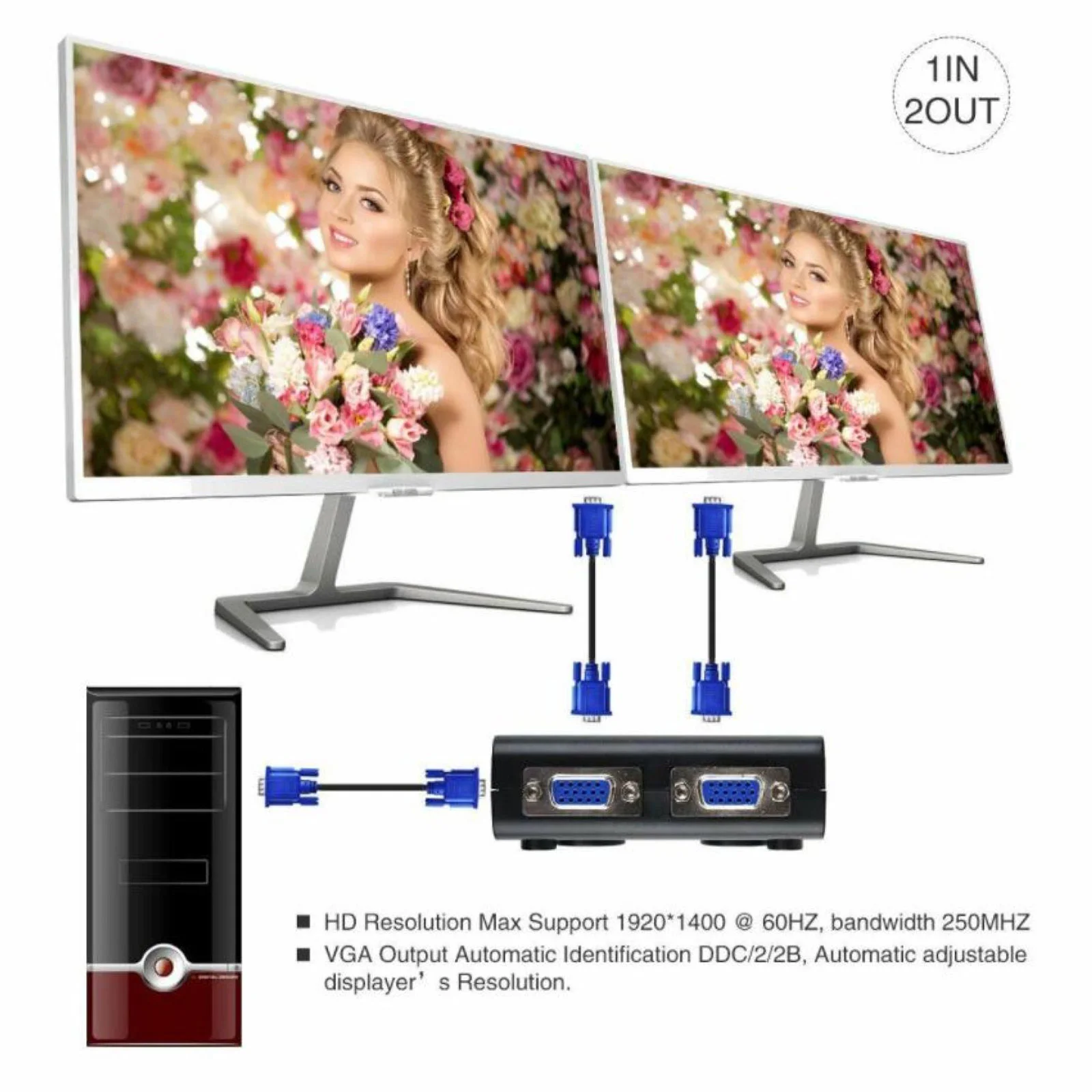 

2-портовый VGA-переключатель, разветвитель, 2-сторонний адаптер VGA-видеопереключателя, конвертер для ПК, аксессуары для монитора