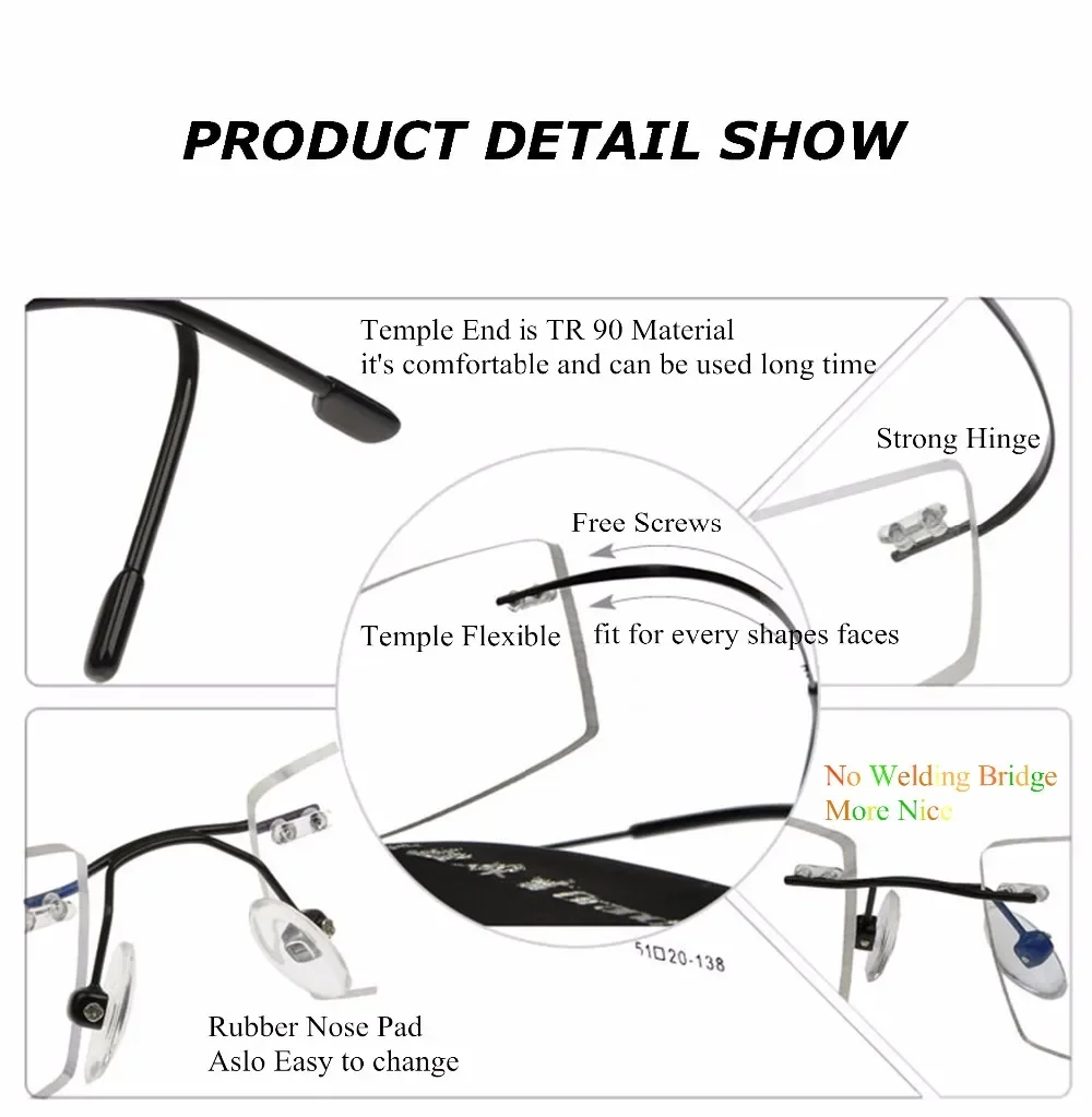Chashma Brand Titanium Rimless Glasses  Myopia Glasses Frame for Man and Woman
