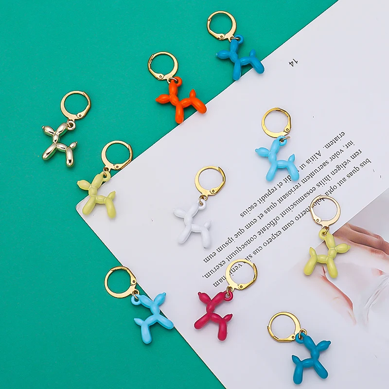 A Pair Charm Metal Balloon Dog Dangle Pendant Earrings Set For DIY Men Women Cute Cartoon Earring Jewelry Party Gift Supplies