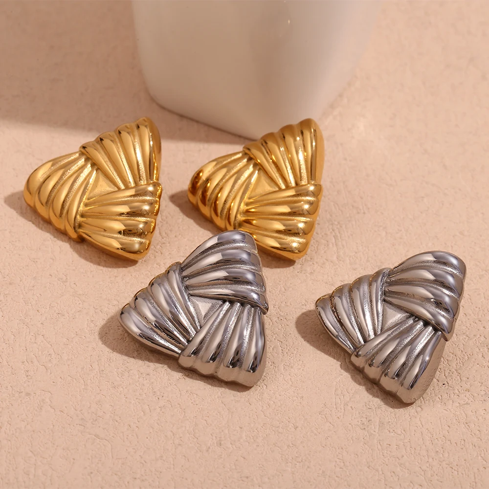 Stripe Wrapped Triangular Earrings Water Resistant 18K Gold Plated Gift 316L Stainless Steel Women's Earrings