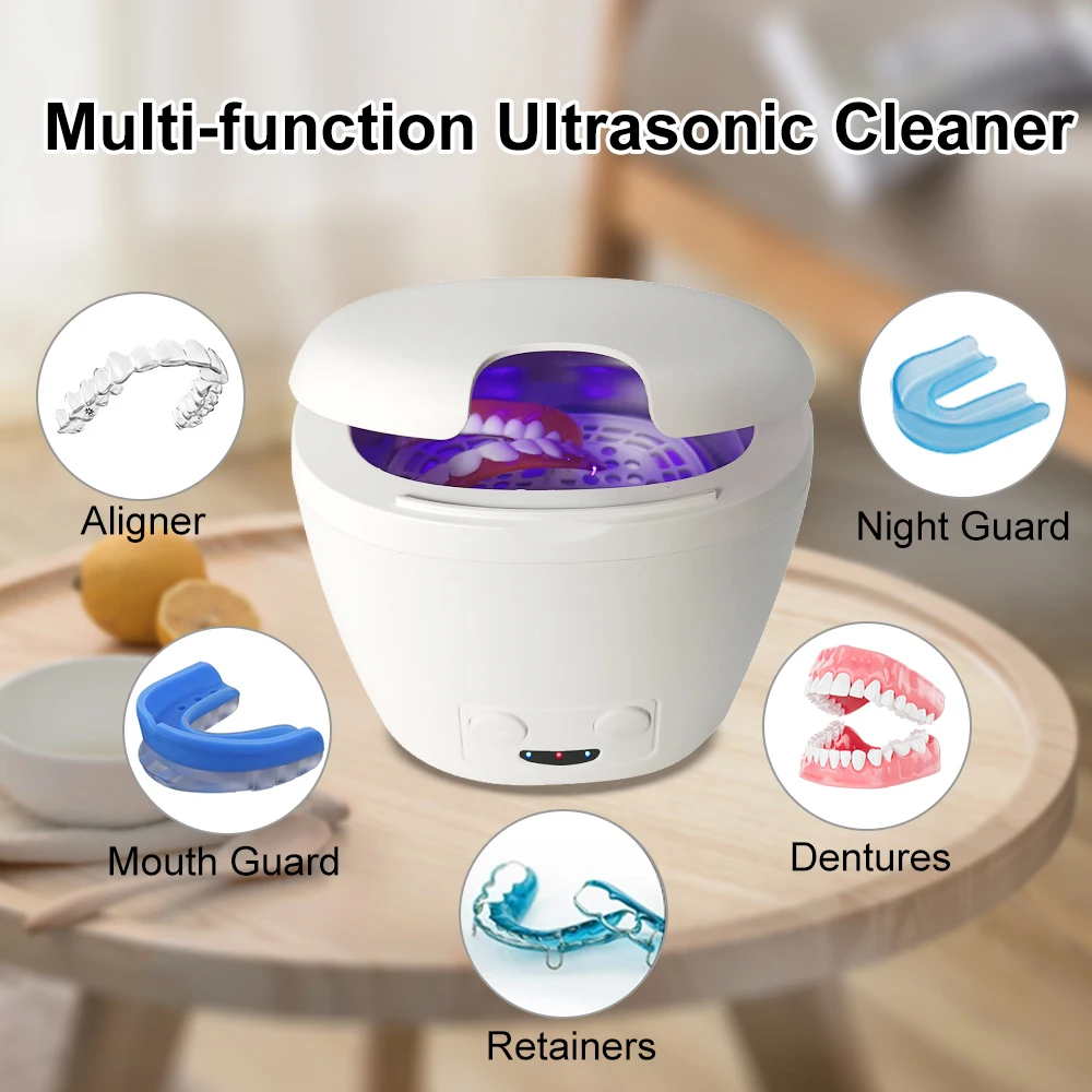 Portable Denture Ultrasonic Cleaner with UV Light for Daily Remove False Teeth Retainer Cleaner