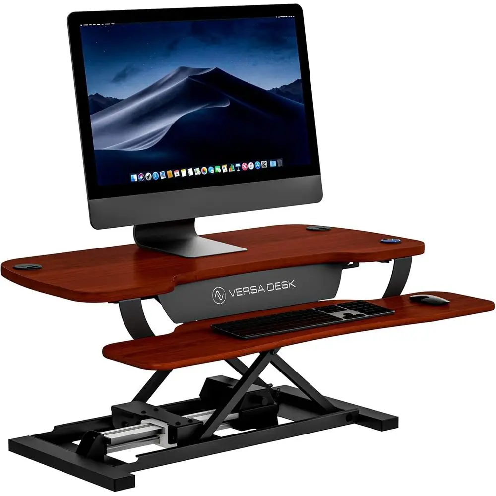 

36 Motorized Standing Desk Converter - Push-Button Adjustable, Dual Monitor & Laptop, Wide Keyboard Tray