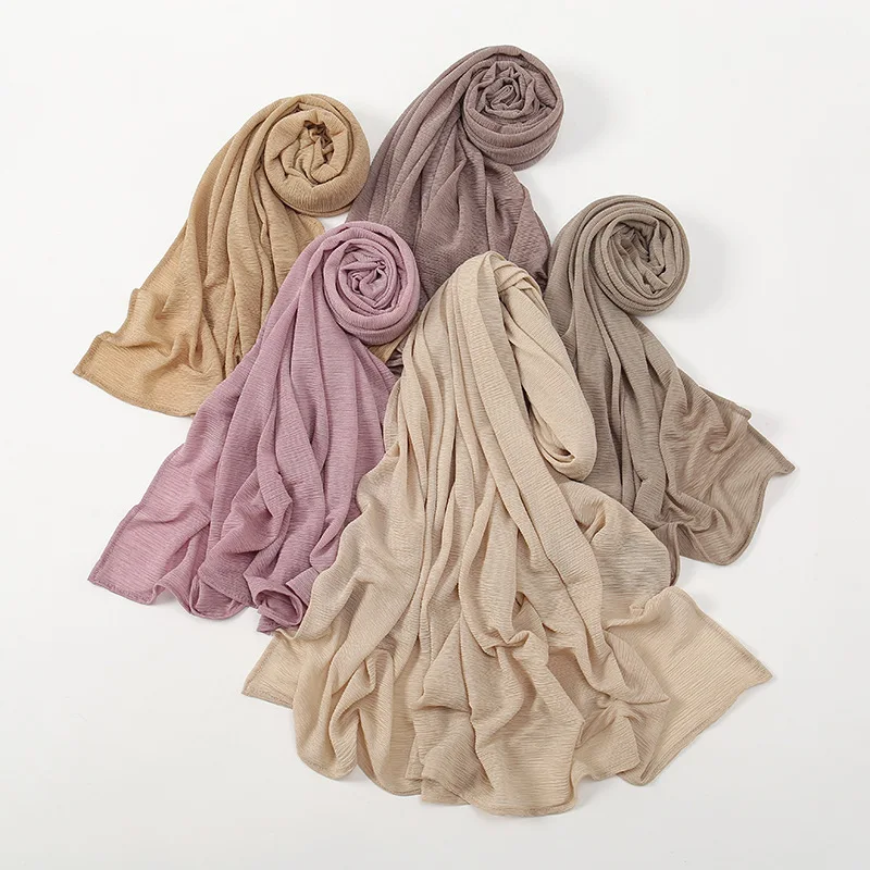 New Summer Wrinkled Women Scarf Girls Solid Color Sunscreen Elastic Thin Scarves Soft Foulard Shawl Casual Female Wrap Shawls