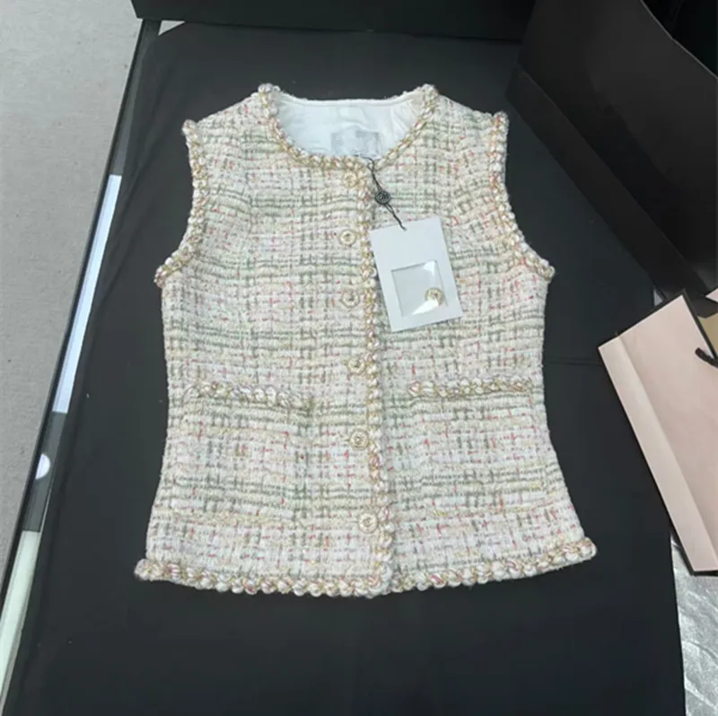 

Новые зимние стили по индивидуальному заказу. Европейская и американская женская одежда. Твидовый жилет с круглым вырезом без рукавов.