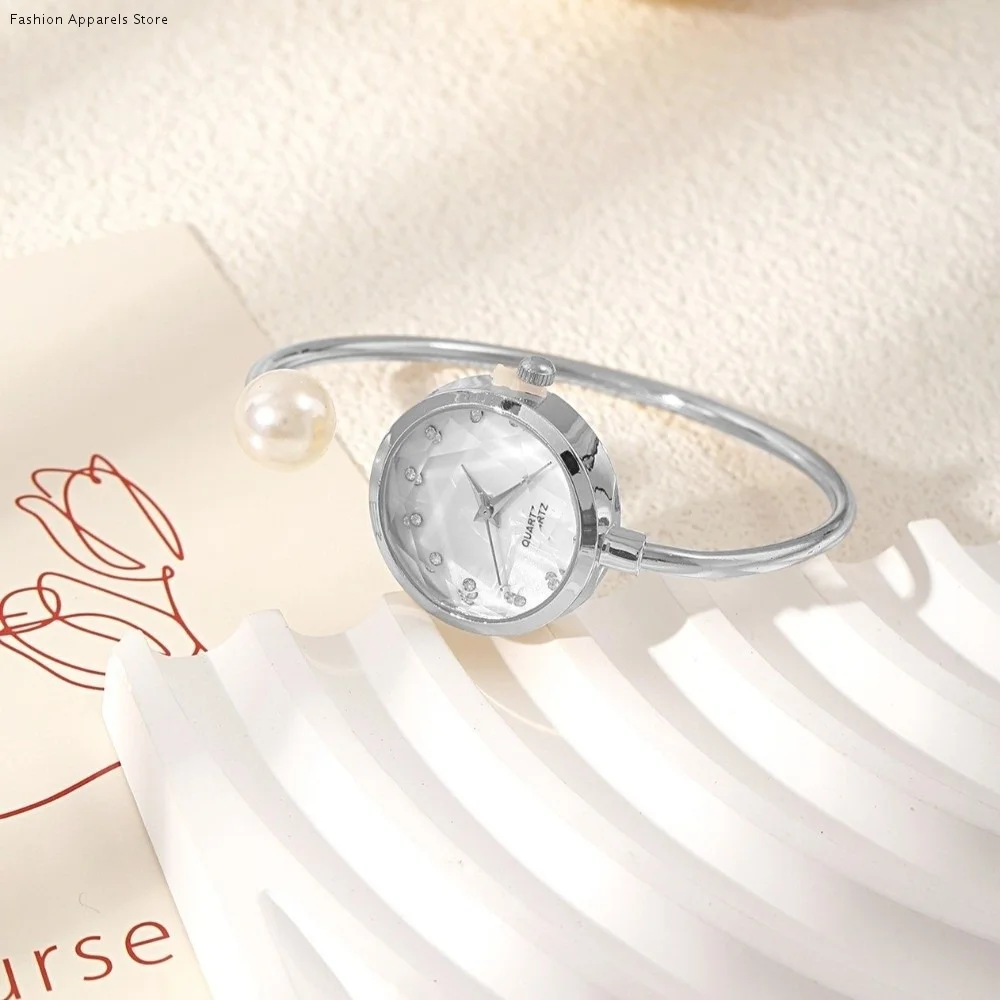 

Elegant Pearl Bracelet Watch Fashion All-match Quartz Wristwatch Gemstone Quartz Korean Style Rhinestone Dial Watch Wedding