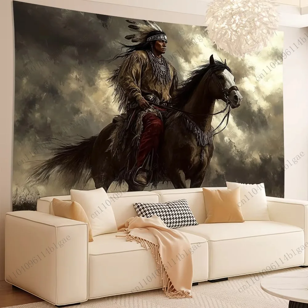 

Vintage Indian Knight and Steed Tapestry Atmospheric Home Wall Decor Printed Large Wall Tapestry Hanging Tarot Hippie Wall Rugs
