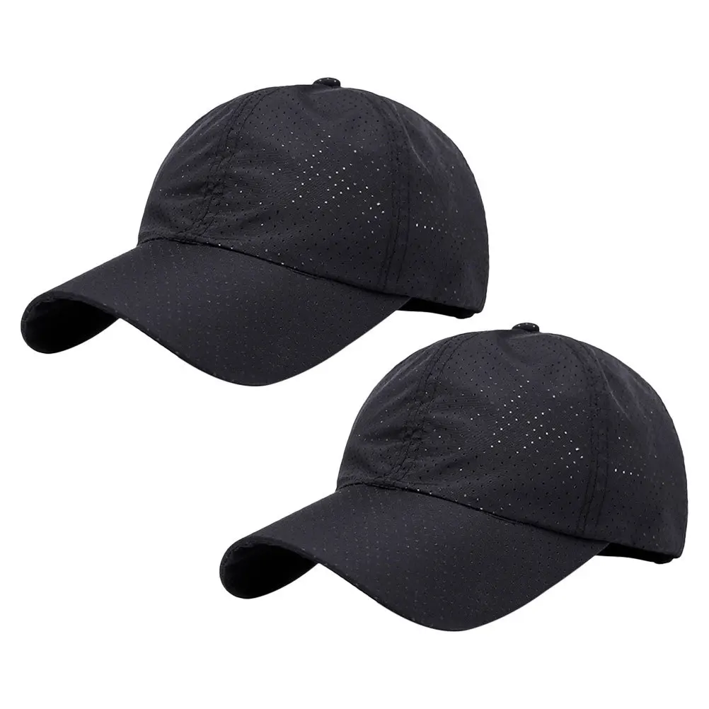 

2Pcs Breathable Adjustable Baseball Hat Black Sunshade Cap Men Women Outdoor Running Fishing Hiking Soccer Mom Hat