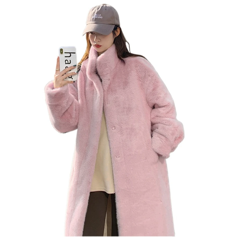 

Elegant Winter Korean Style Faux Fur Coat Women Black Fluffy Jacket Female Pink New in Outwears Ladies Long Plush Jacket