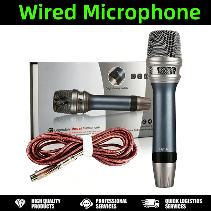 Professional Wired Dynamic Handheld Microphone Cardioid Vocal Mic for Karaoke Stage Speech Performance with Audio Cable