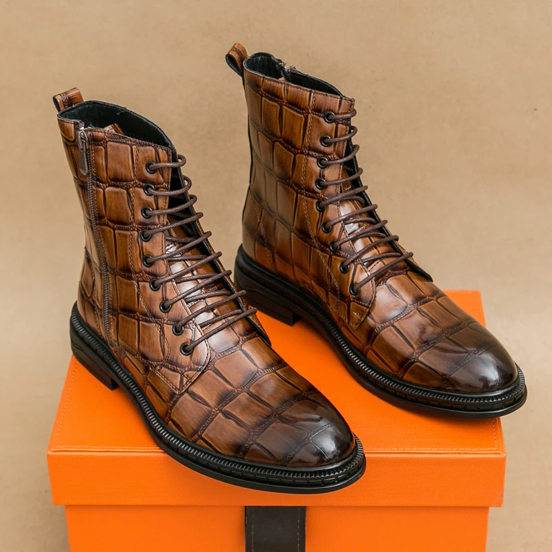 

Мужские ботинки, кожаные модные осенне-зимние вечерние модельные туфли на молнии, удобные черные/коричневые мотоциклетные ботильоны на плоской подошве