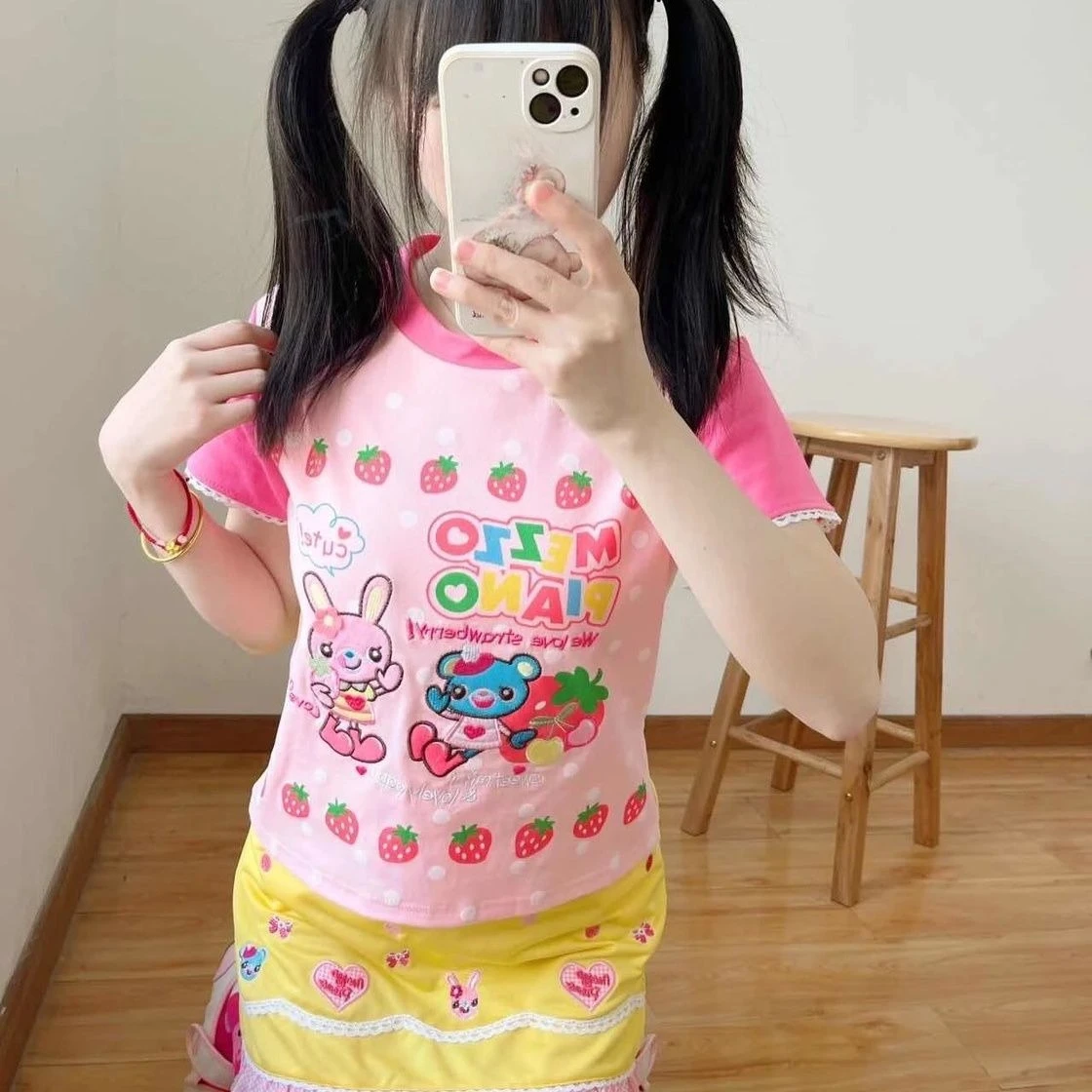 

Summer Japanese Kawaii T-shirts Girls Women Printed Cute Tees Outwear Subculture Y2k Crop Tops Casual Cute T Shirts Japanese
