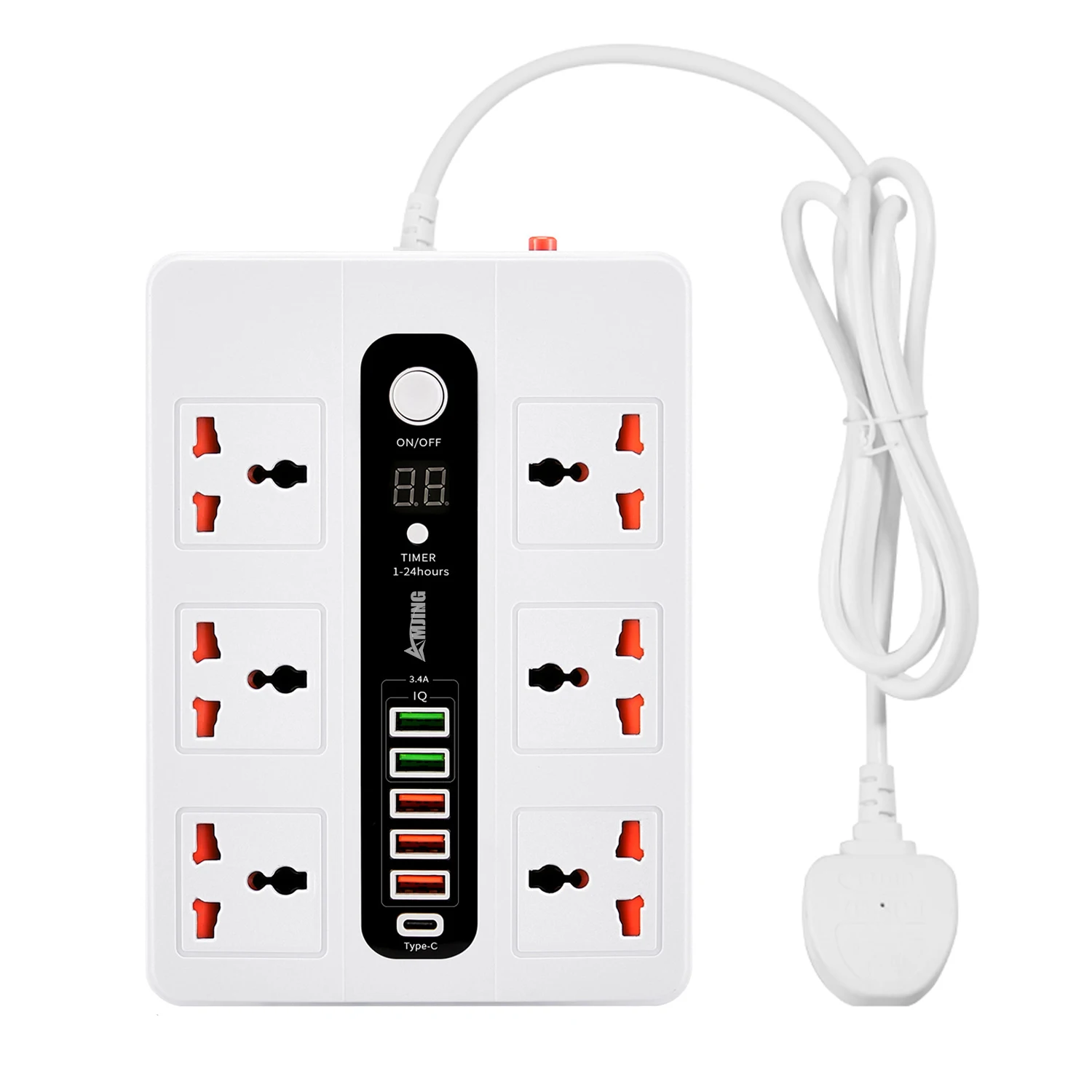 Imagem -02 - Tira de Energia Universal com 2m de Cabo de Extensão Tomadas ac Tomada Elétrica com Usb Filtro de Rede tipo c Carregamento Rápido ue Plug uk