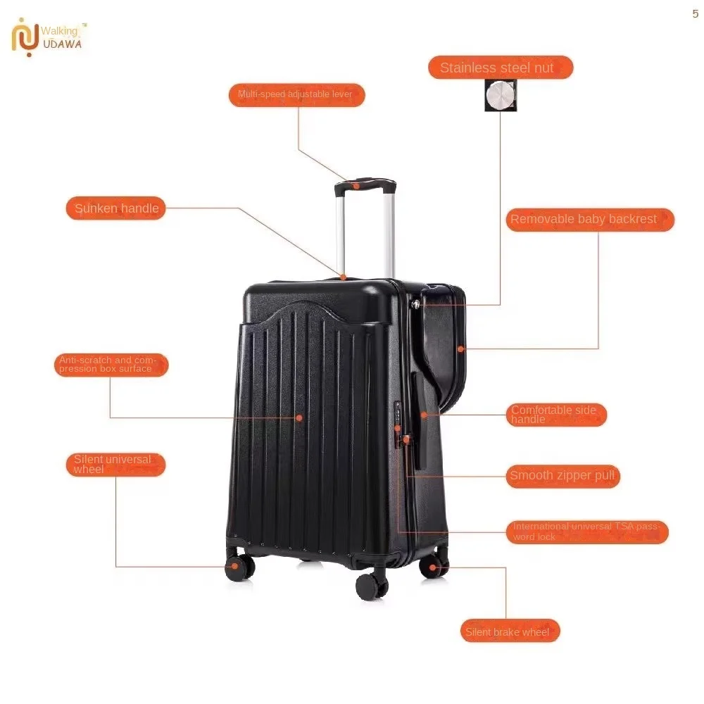 20/24 inch Rolling Luggage with Child Seat Sit and Ride on Trolley Case for Parent Walking Baby Travel Suitcase Boarding Box