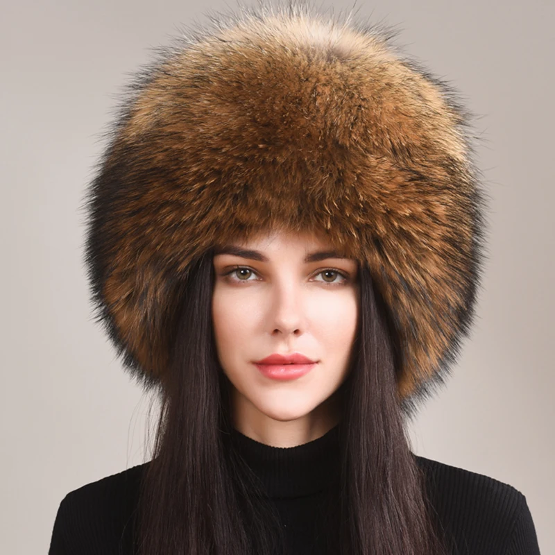 Thickened Snow Outdoor Russian Style Winter Cap For Women Handmade Warm Fluffy Outdoor Female Natural Fox Fur Tail Ushanka Hat