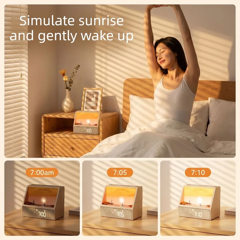 Simulated Sunrise Wake Up Alarm Clock Light Bluetooth Speaker White Noise Alarm Clock Table Sleep Aid Night Clocks Bedroom