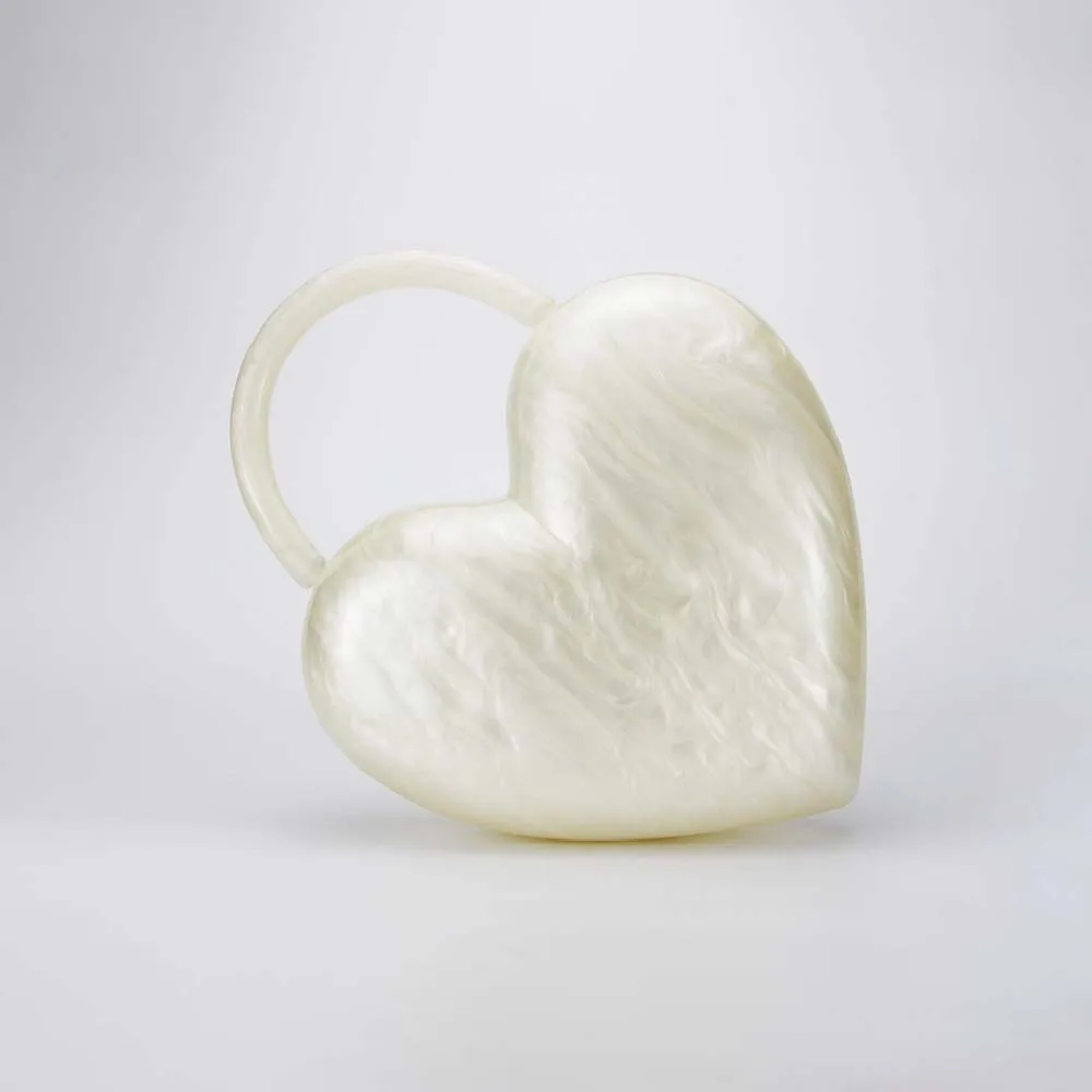 White Cream New  Mini Acrylic Heart Shape U Shape Handle Women Totes Evening Party Lady Bride Wedding Female Handbag And Purses