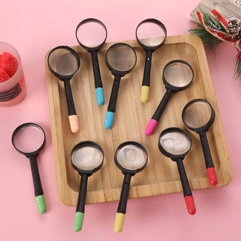 10Pcs Cartoon Black Magnifying Glass Small Toys Can Be Enlarged Can Write Novelty Plastic Magnifying Glass Ballpoint Pen Toys