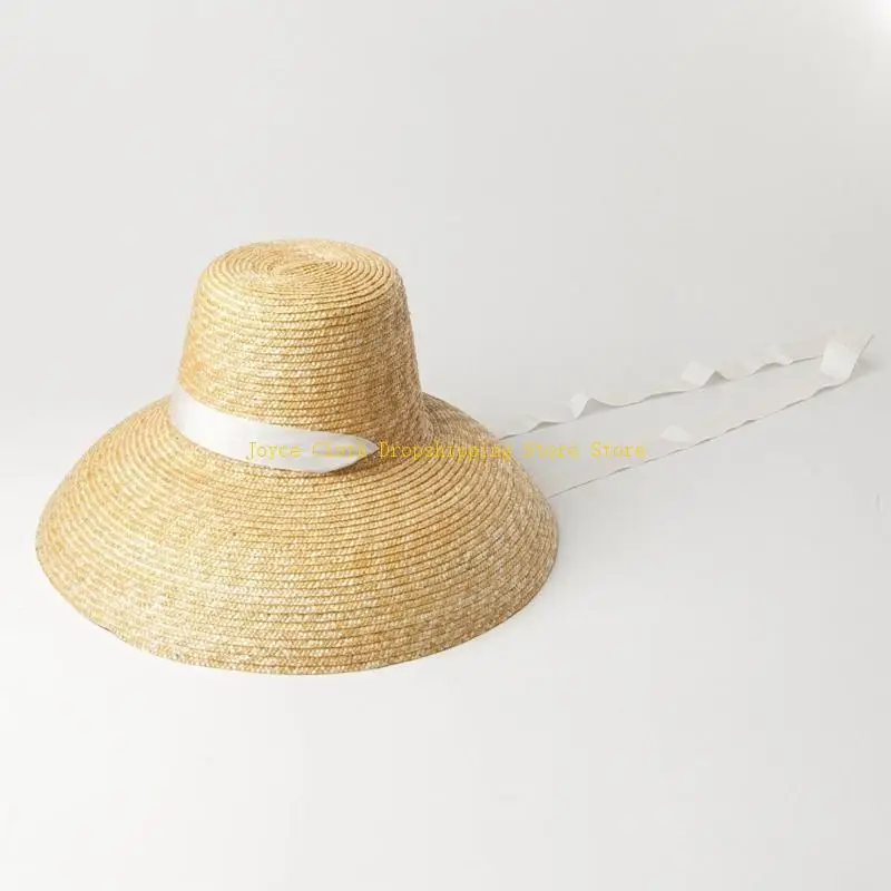 Mũ mùa hè vành lớn thanh lịch Mũ rơm đơn giản Tấm che nắng hoang dã cho chụp ảnh đường phố 10CD