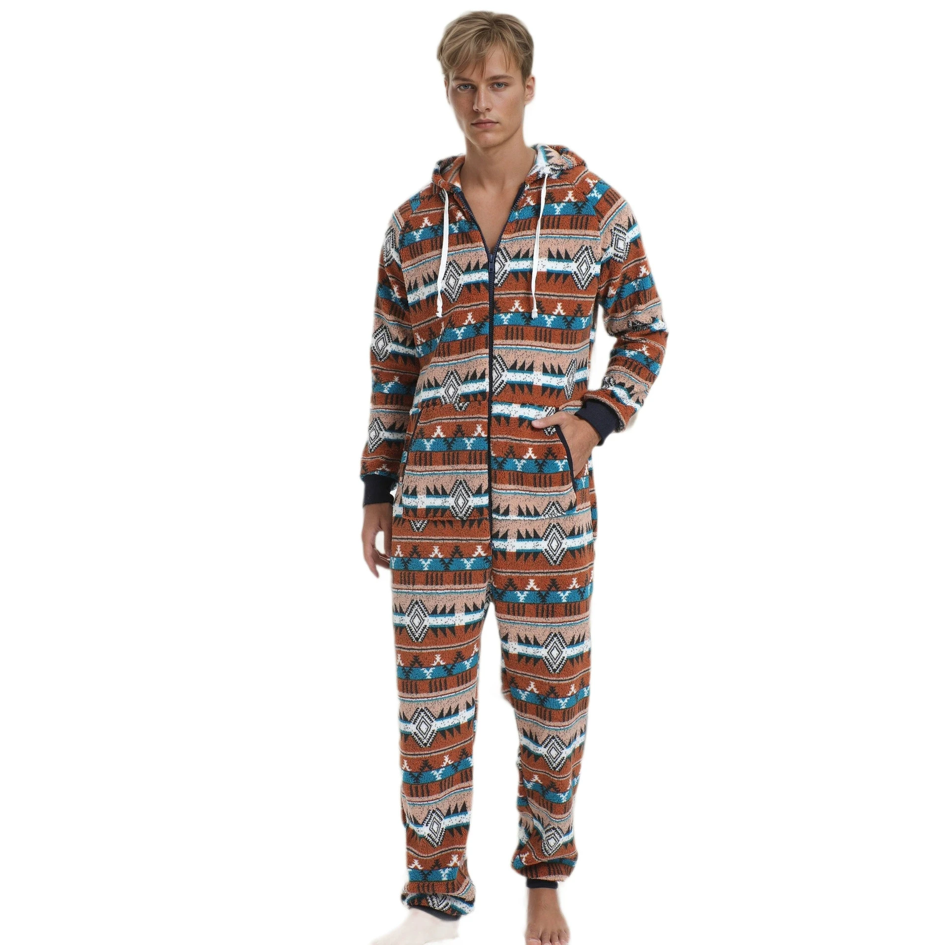 

Winter Flannel Men's Jumpsuit Pajamas Thickened Warm Hooded Onesies Sleepwear Loose Home Wear Loungewear Fancy Playsuit