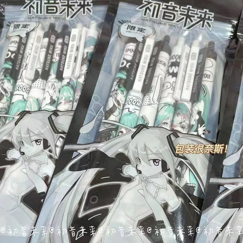 6 Stück/Set Miku Anime Zubehör 0,5mm Schwarzer Neutraler Stift Kawaii Kreativer Schnelltrocknender Kunststoff-Druckgelstift Fangeschenk für Fans – Detail 3