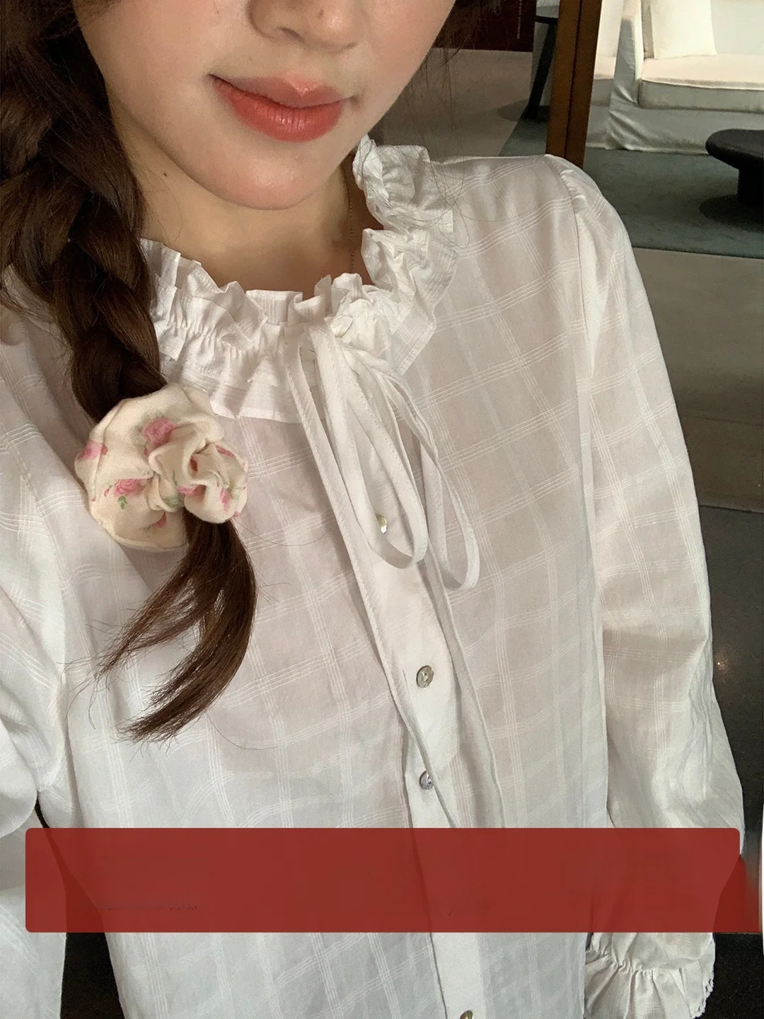 

Sweet Style Long Sleeve Shirt Women's Loose Fit Floral Lace Collar Inner Wear Cotton Breathable Princess Style Casual Shirt