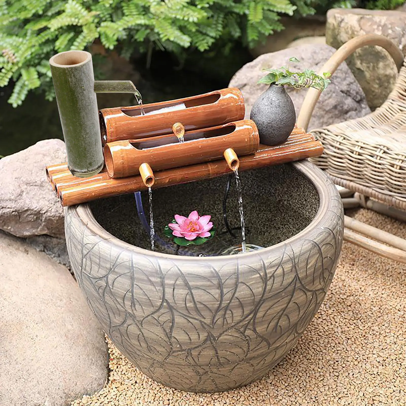 

2Pcs Bamboo Tube Garden Fountain Water Recycling Fountain Small Fish Tank Aquarium Outdoor Water Feature Garden Decor