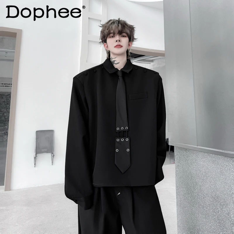 

Men's 2025 Autumn New Tailored Coats Masculinity Fashion Button Tie Decoration Short Suit Jackets Handsome Long Sleeve Blazers