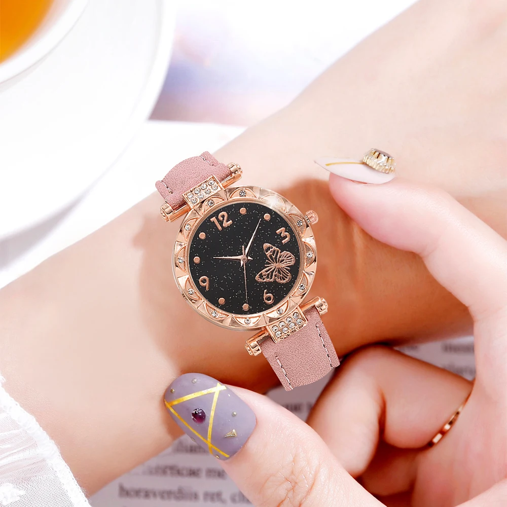 5pcs Set Watches For Women Leather Band Ladies Watch Fashion Simple Casual Women Analog WristWatch Female Bracelet Gift Montre