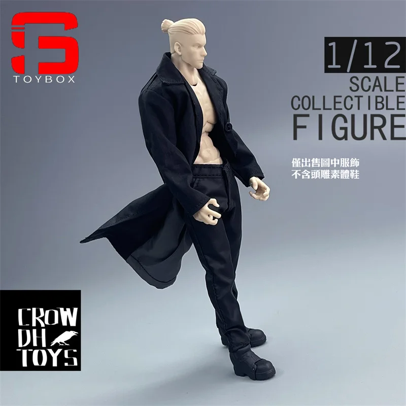 In Stock CROWDHTOYS Romankey X COWL 1/12 Scale Handsome Long Black Coat Pants Suit Set Clothes Model For 6” Action Figures Body