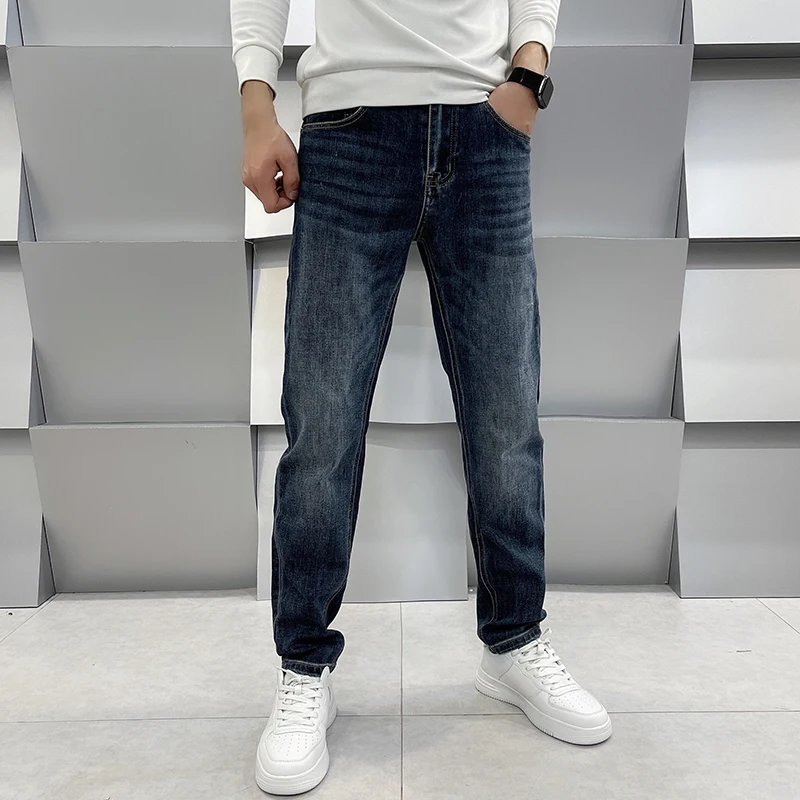 2024new light luxury jeans men's fashionable all-match simple classic trendy high-end men's stretch casual slim pants