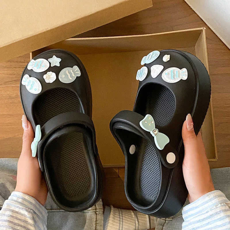 Mary Jane Shoes Sandals Women Hole Shoes Women Outer Wear One-word Drag Beach Shoes Home Cool Slippers Women Shoes Bag Head Drag - view 4