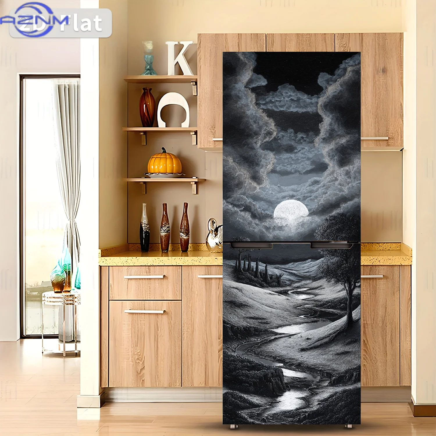 1pc of Refrigerator Sticker,, Featuring a Moonlit Stream Design, Self-Adhesive Wall Decoration Suitable for Cabinets And Wardr